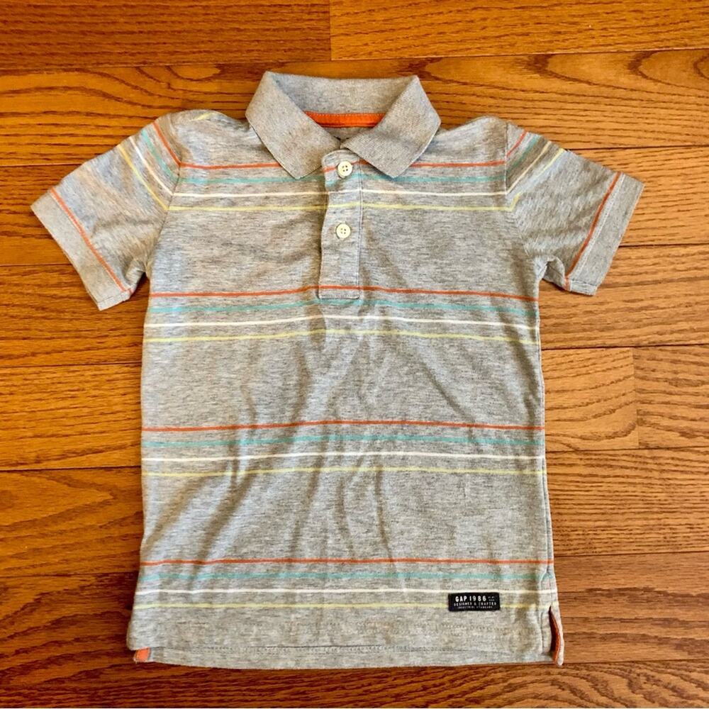 Gap Kids Striped Polo Shirt Cotton Gray Multi Stripes Toddler Boy’s Size 4-5 - Picture 7 of 7
